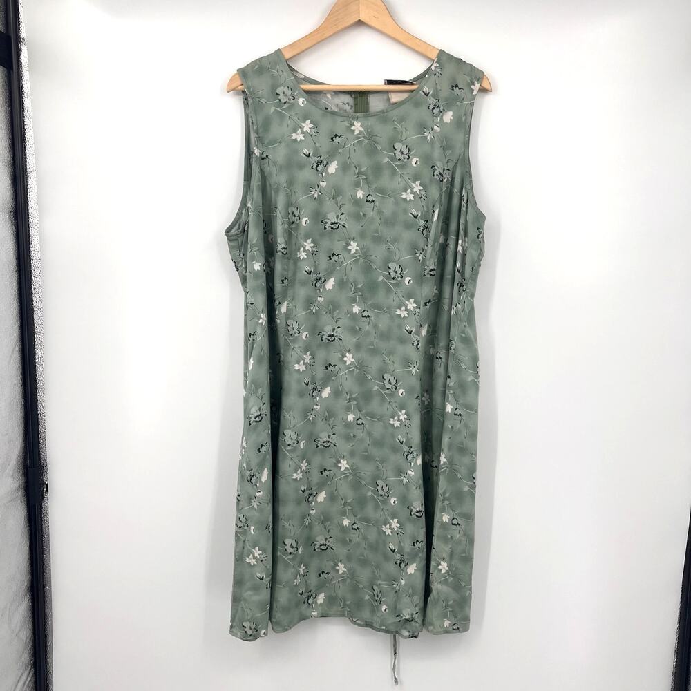 Vintage Basic Editions Plus 90s Y2K sage green floral Sundress Sz 18 Midi Boho